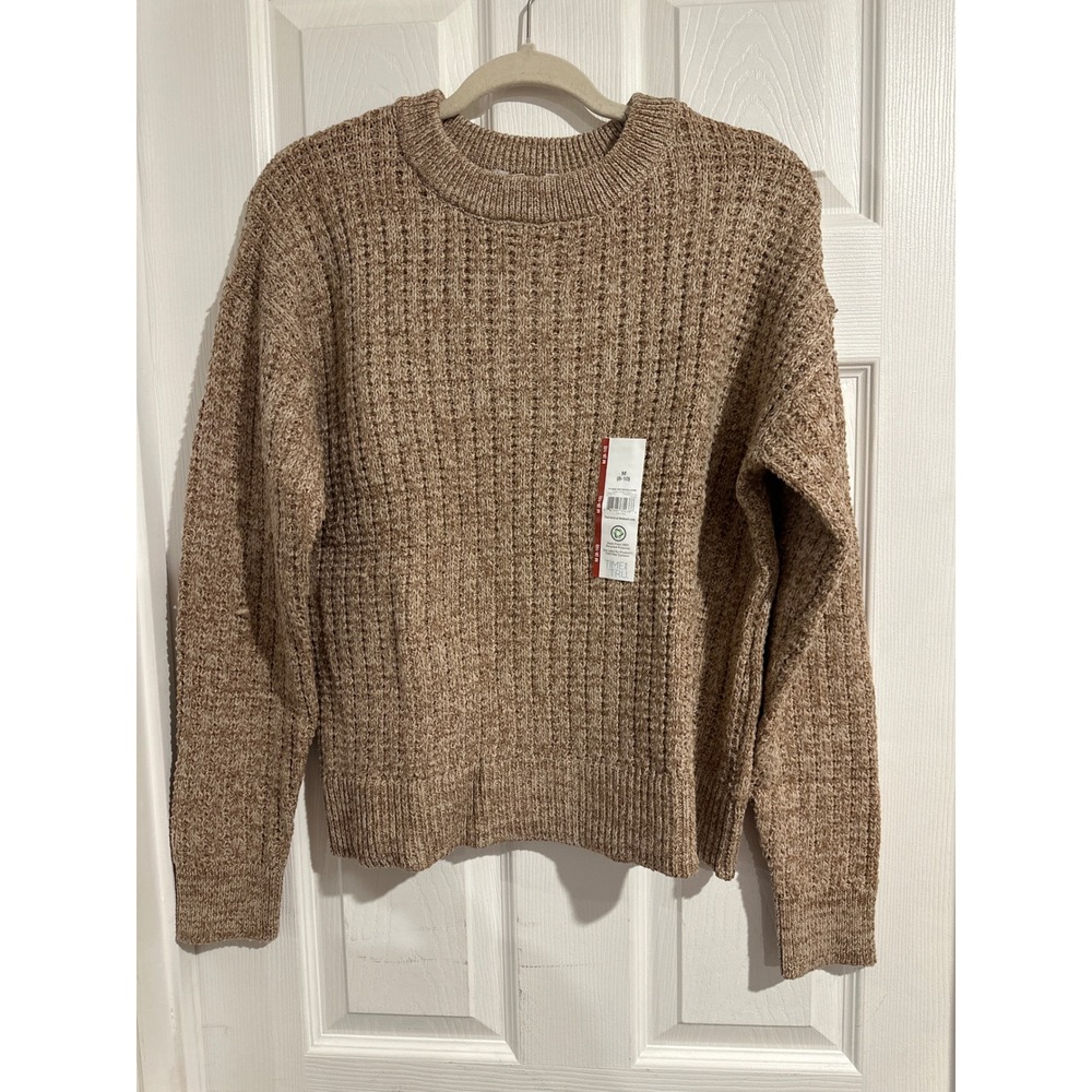 Time and Tru Womens Core Texture Pullover Sweater Camel Suede Tweed M 8-10 NEW
